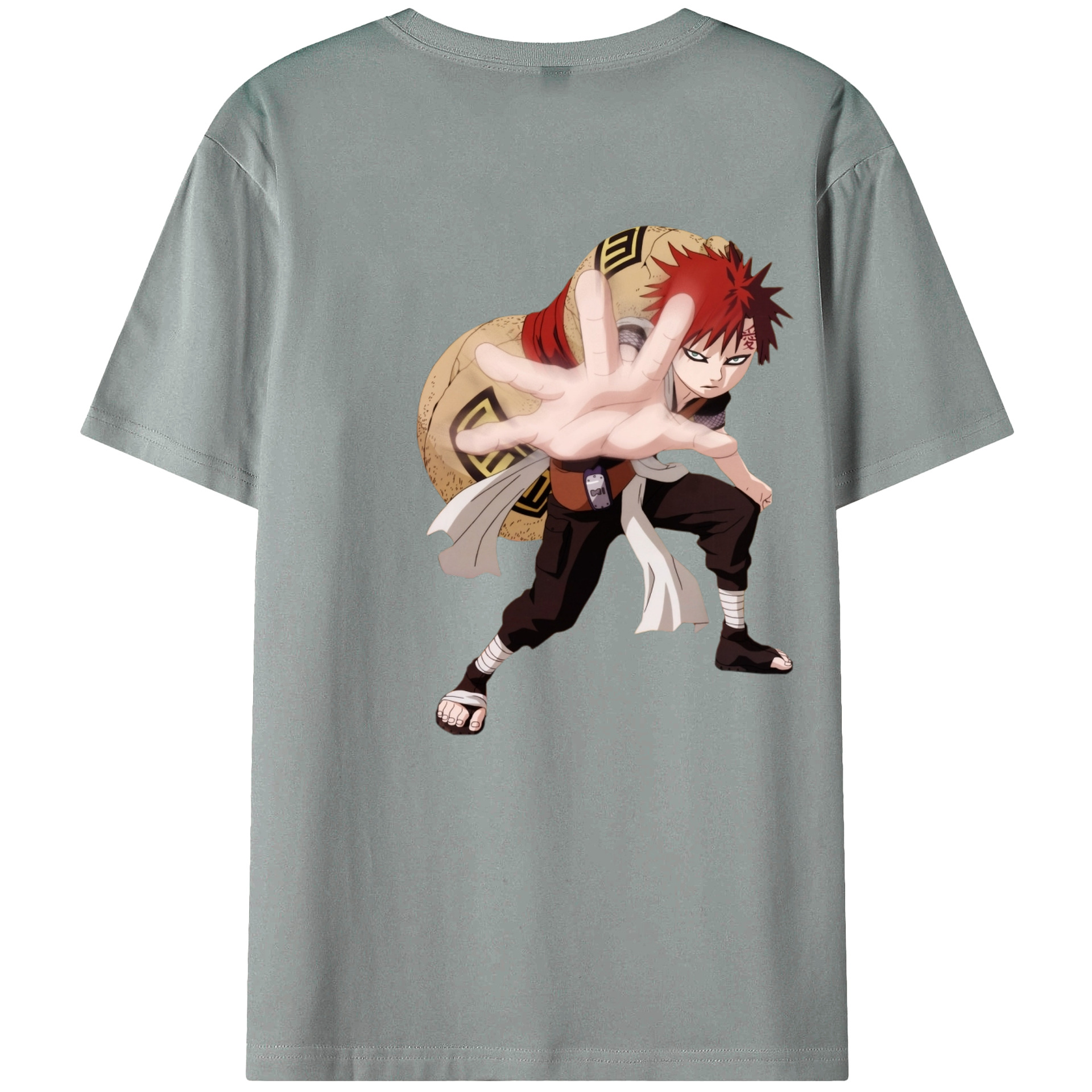 （画像用） NARUTO -ナルト- ガアラ Gaara 綿100％ メンズ半袖Tシャツ（バックプリント） 通気性